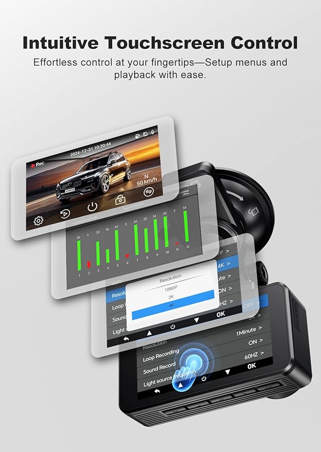 JOMISE 4K Dual Dash Cam Front and Rear,Dashcam for Cars with 3.2" Touchscreen, 64GB Card, GPS & 5.8GHz WiFi, Enhanced Night V