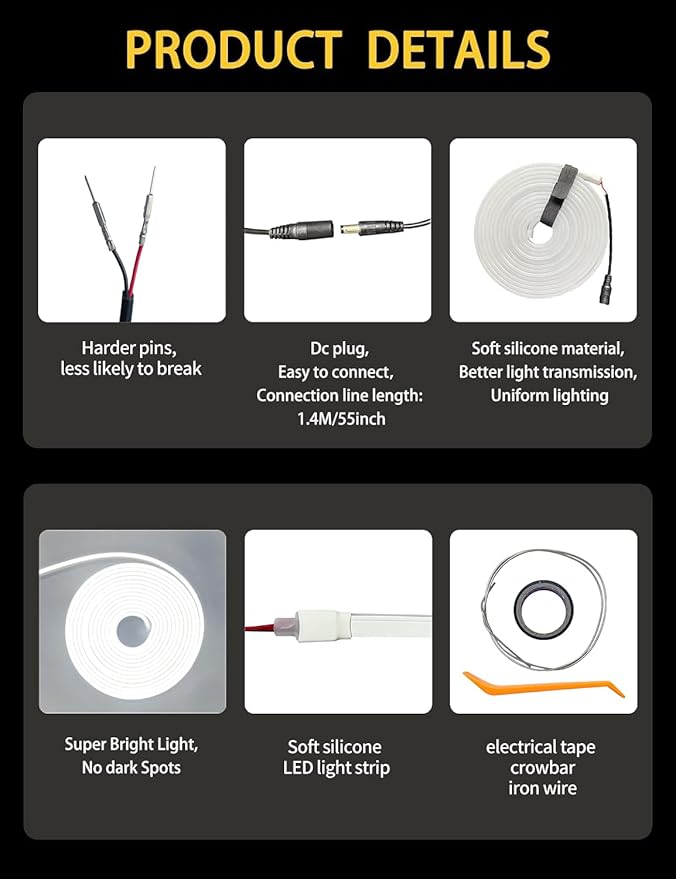 Trunk Dynamic Flowing LED Light Strip for CAR or SUV (Universal Fit), 177Inch Silicone Waterproof Neon Light Strip Embedded, Flexible Cutting 12V Auto Interior Lights Strip (Waem Light 177inch)