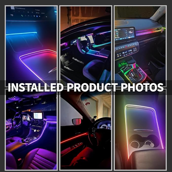 Ambient Lighting Car Led Lights Interior Kit,6 in 1 RGB Music Sync Acrylic Led Lights for Car Interior,175 inches DIY Fiber Optic Neon Accent Strip Ambiance Lighting with Wireless APP Remote