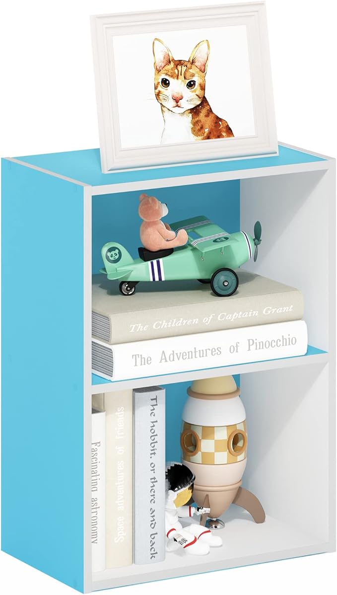 Furinno Luder Bookcase / Book / Storage, 2-Tier, Light Blue/White