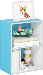 Furinno Luder Bookcase / Book / Storage, 2-Tier, Light Blue/White