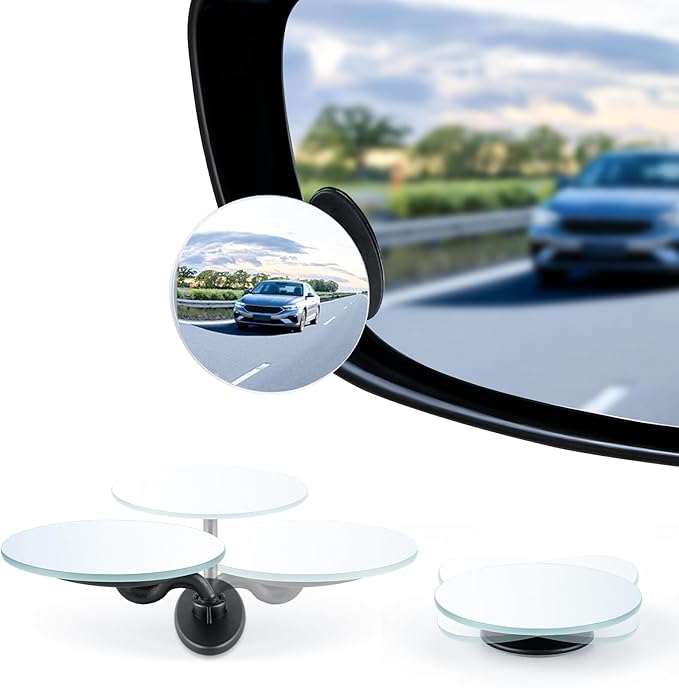 LivTee Blind Spot Mirrors, 2" Round HD Glass Frameless 360° Adjustable Convex Rear View Mirrors with Wide Angle Stick, Exterior Accessories for Cars, SUVs and Trucks, 2 Pack