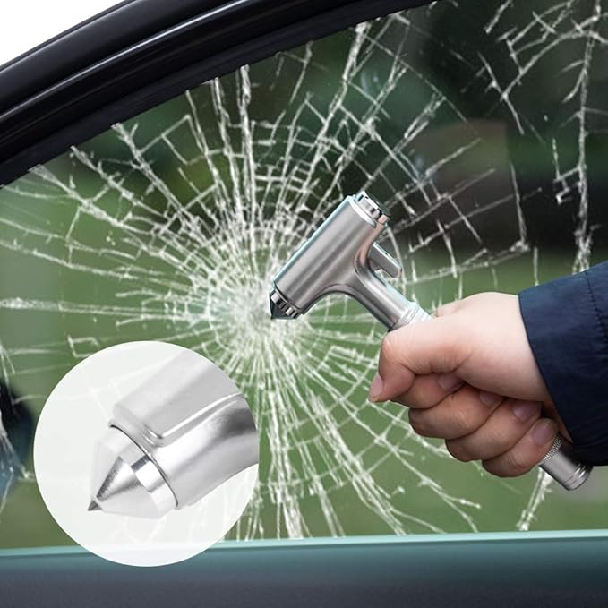 Car Safety Hammer, Fireproof Metal Emergency Escape Hammer with Hard Alloy Head Window Breaker and Seat Belt Cutter, Aluminiu