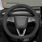 MEWANT Hand Stitched Matte Carbon Fiber&PU Leather Steering Wheel Cover Wrap for Tesla Model 3 Highland 2023 2024 2025 Steering Wheel Accessories