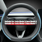 LKWLIKEI Leather Steering Wheel Cover. Elegant Diamond Checkered Design, Non-Slip and Breathable, for Tesla Model 3/Y Steerin