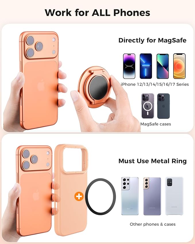 SUPERONE Magnetic Ring Holder for MagSafe Dual-Side Magnetics, Removable Gym Phone Grip with Kickstand for iPhone 17/16/15/14/13/12/ Series MagSafe Case All Phones Compatible with Magnetic Car Mount