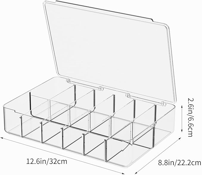 Clear Acrylic Makeup Organizer with Cover - 12 Compartments Cosmetic and Jewelry Organizer for Vanity and Desk Storage
