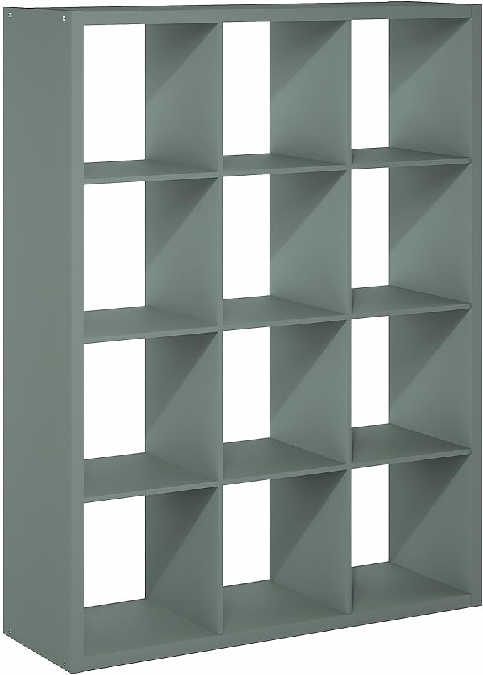 Furinno Cubicle Book Shelf, 12-Cube Bookshelf, Extra Thick Frame Reversible Bookcase with Open Back, 14.6" x 44" x 58", for L