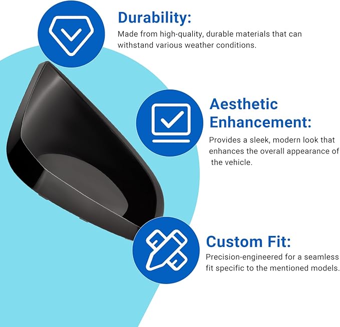 Glossy Black Door Rearview Mirror Cover Fits for Toyota 2013-2023 4Runner 2016 RAV4 HV 2013-2015 RAV4 87915-42160-A0 87915-42160-A1(Right passenger side)