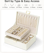 Vlando Jewelry Organizer,2 Layer Jewelry Box Large Jewelry Organizer for Women Removable Jewelery Tray with Watch Pillow for 