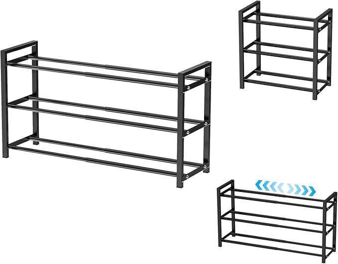 EKETE Expandable Shoe Rack,Adjustable and Stackable 3-Tier Shoe Rack Organizer, Shoe Rack for Closet,Space Saving,Metal Free 