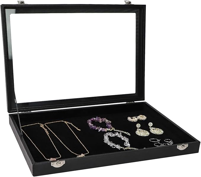 Wudygirl Jewelry Organizer Velvet Jewelry Tray Showcase Display Case Storage Necklace Bracelet Ring Earring Organizer Box Sta