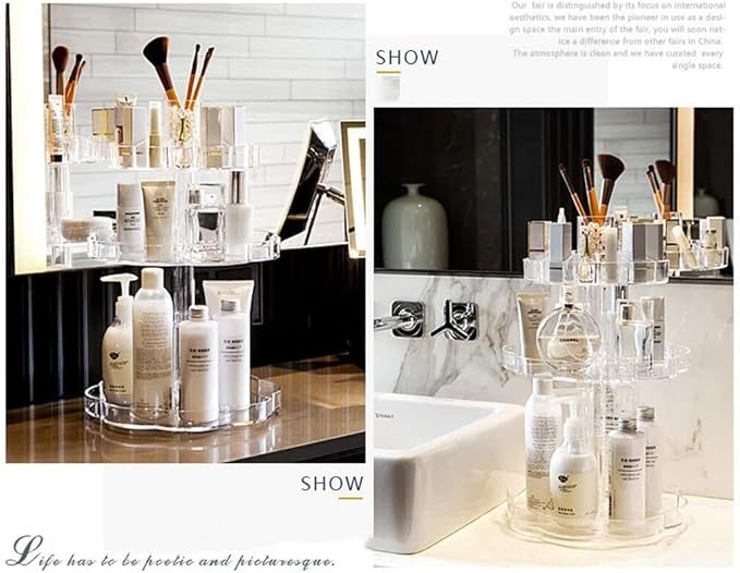 360 Rotating Makeup Organizer with 3 Layers, Adjustable Cosmetic Storage Rack, Large Capacity Makeup Display Case for Skincar