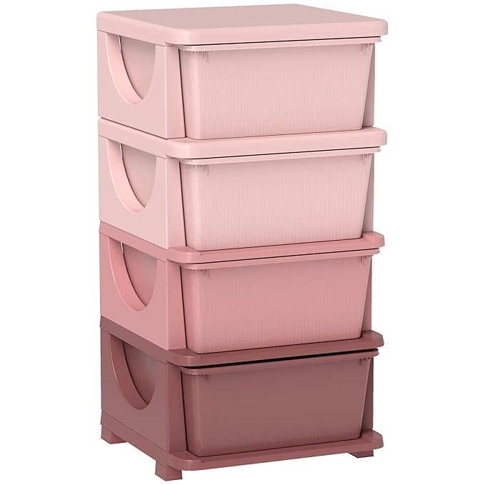 Qaba 4 Tier Kids Storage Unit, Toy Organizers and Storage with 4 Drawer Chest for Kids Bedroom Nursery Kindergarten Living Ro