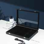 Coward Jewelry Organizer Box, Black Velvet 12 Grids Bracelet Bangle Necklace Jewelry Display Tray Case with Transparent Glass