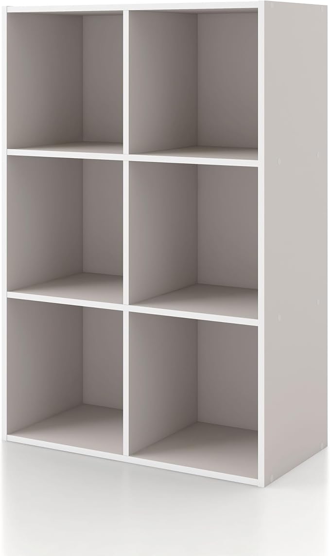 Homes: Inside + Out Apexa 6-Cube Storage Organizer Shelves, Stackable Wood Bookcase Fits Cubby Bins for Organization, Dorm Te