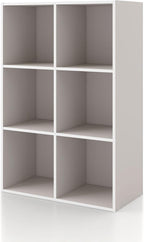 Homes: Inside + Out Apexa 6-Cube Storage Organizer Shelves, Stackable Wood Bookcase Fits Cubby Bins for Organization, Dorm Te