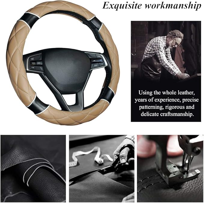 Car Steering Wheel Cover with Durable PU Leather, Universal 18 inch Fit for Car Truck SUV, Breathable Anti Slip Auto Steering Wheel Covers for Men and Women