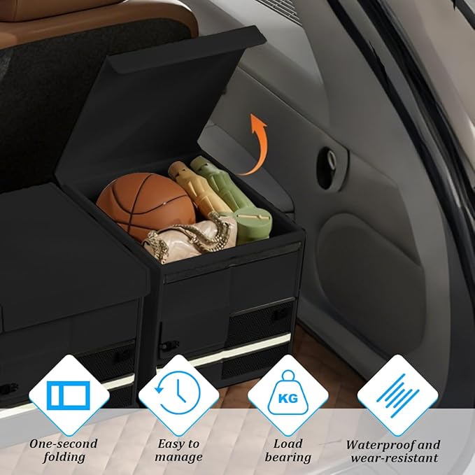 Car Trunk Organizer, Collapsible Multi Compartment Waterproof Sturdy Vehicle Trunk Container Box, Sturdy Automotive Interior S