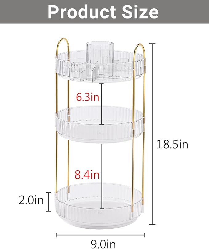 Asayuee 360 Rotating Makeup Organizer,3 Tier Large Capacity Make Up Organizers and Storage,Skincare Perfume Vanity Organizers