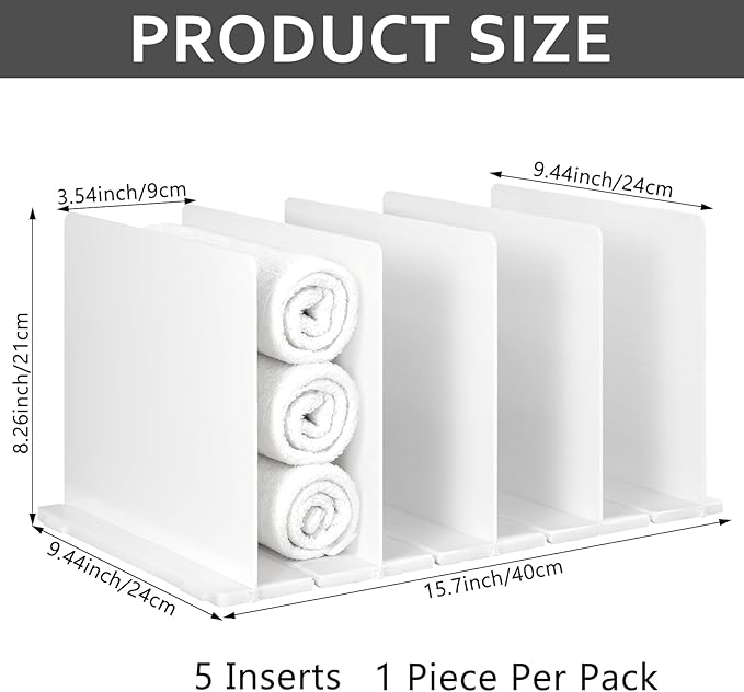 Towel Organizer for Closet, White Interlocking Towels Organizer, Bathroom Towel Storage, Space Saving Bathroom & Cabinet Unde