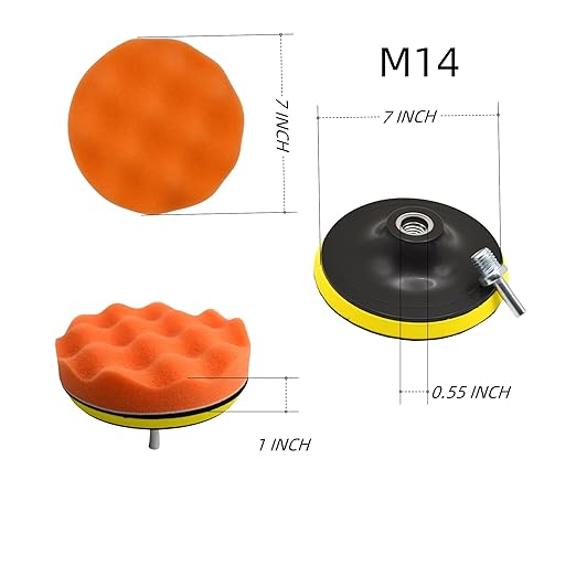 12Pcs 7inch Foam Buffing Polishing Pads Kit, with Coral Fleece Pad, Backing Plate, M14 Drill Adapter, Car Buffing Kit for Car Polishing, Waxing, Sealing Glaze (12Pcs-7inch)