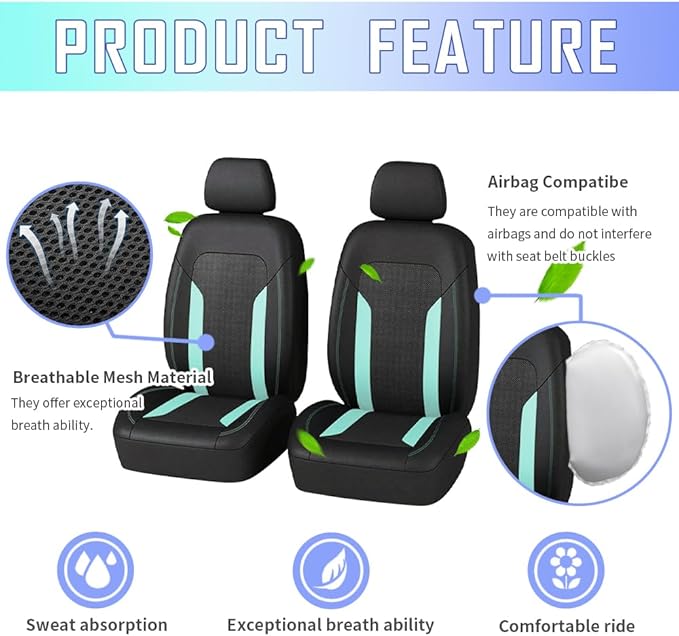 4PCS Cooling Car Seat Covers,Breathable Front Seat Covers with Mesh Construction and Foam Padding,Car Seat Protector to Reduc