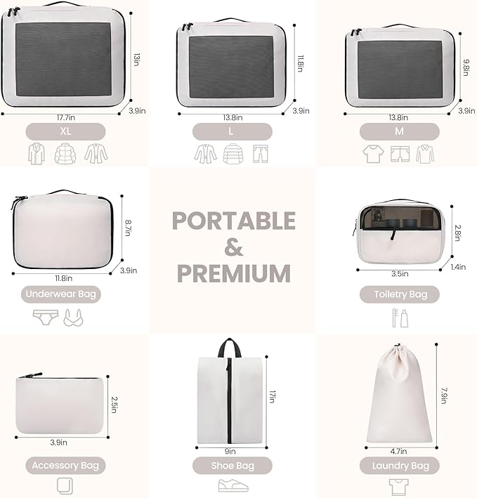 Mesh Packing Cubes for Travel, Durable Luggage Organizer with Sturdy Material and Double Zippers, Comprehensive Set for Trave
