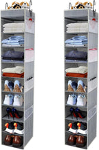 2 Pack Large-Sized Hanging Shoe Organizer 10-Shelf, Sturdy Hanging Closet Organizer with 8 Side Pockets, Wider Hanging Shelve