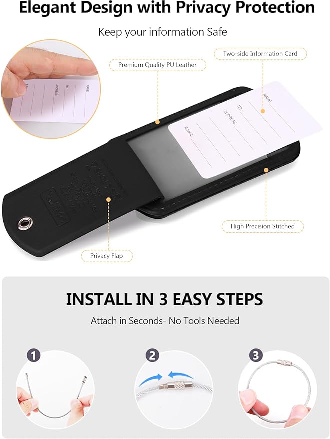 Luggage Tags Built-in Anti-Loss Tracker, Luxury Leather Luggage Tags for Suitcase, Travel Bags, Backpacks, Travel Organizer f