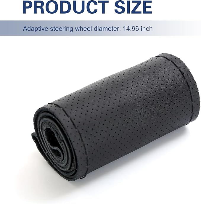 WZP Genuine Leather Steering Wheel Cover, Custom Stitch On Steering Wheel Wrap, Breathable Non-Slip Steering Wheel Protector 