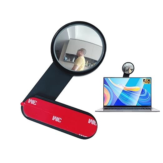 Premium Adjustable Computer Monitor Rear View Mirror，Desk Blindspot Office Cubicle to See Behind You，Stick-on Convex Mirror with Bracket for Personal Safety or Privacy Decor Accessories (Black)