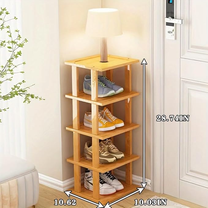 Bamboo Shoe Rack 5Tier- Vertical Shoe Rack for Small Spaces, Tall Narrow Shoe Rack Organizer for Closet Entryway Corner Garag