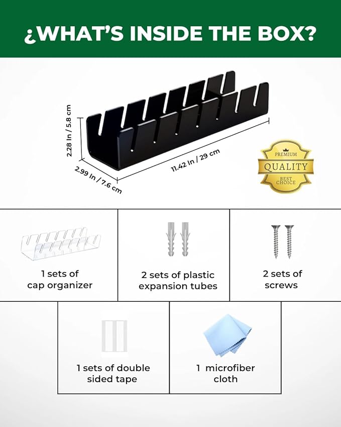 Acrylic Cap Organizer for Baseball Caps – Wall Mounted Hat Rack Holder for 7 Hats, Hat Stand Display, Closet & Wall Storage w