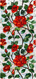 Retro Flower Window Privacy Film,Stained Glass Decals Chinese Red Rose Privacy Rainbow Decals Living Room Sun Blocking Decor Removable Static Cling Stickers,16.93x39.37inch