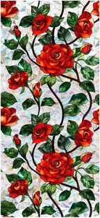 Retro Flower Window Privacy Film,Stained Glass Decals Chinese Red Rose Privacy Rainbow Decals Living Room Sun Blocking Decor Removable Static Cling Stickers,16.93x39.37inch