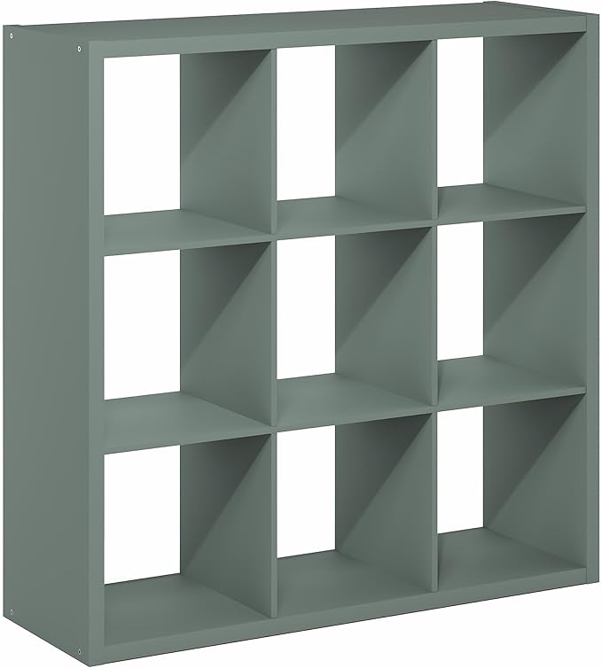 Furinno Cubicle Book Shelf, 9-Cube Bookshelf, Extra Thick Frame Reversible Bookcase with Open Back, 14.6" x 44" x 44", for Li