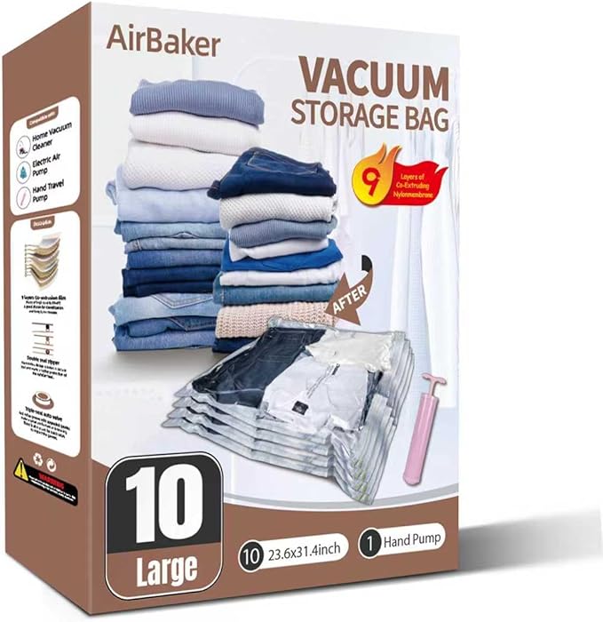 Vacuum Storage Bags for moving, Vacuum Seal Bags for Memory Foam, Latex, Clothing & Bedding, Space Saver Bags for Organizatio