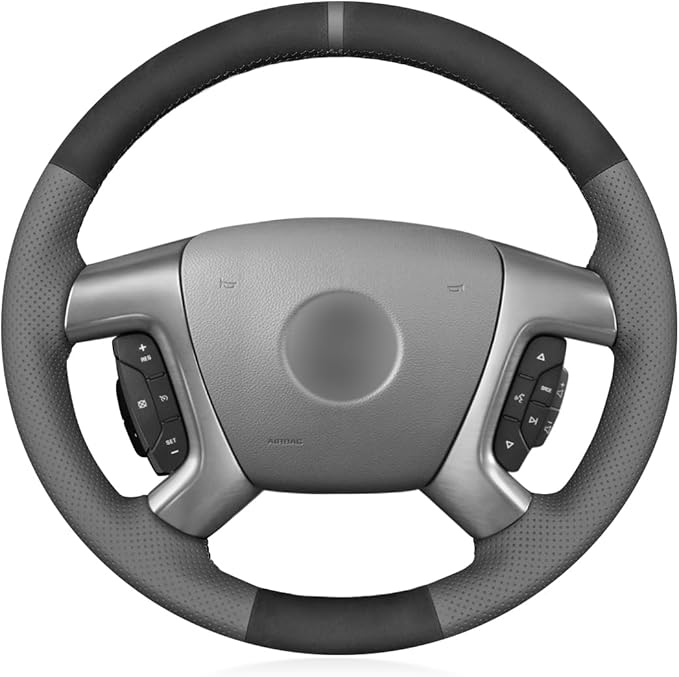 MEWANT Hand Stitch Steering Wheel Cover for Chevy Silverado 1500 2500 Suburban Tahoe Customized by Real Leather Suede