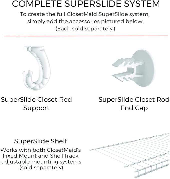 ClosetMaid 2050 Super Slide Adjustable Hanging Closet Rod, 2' x 4', White