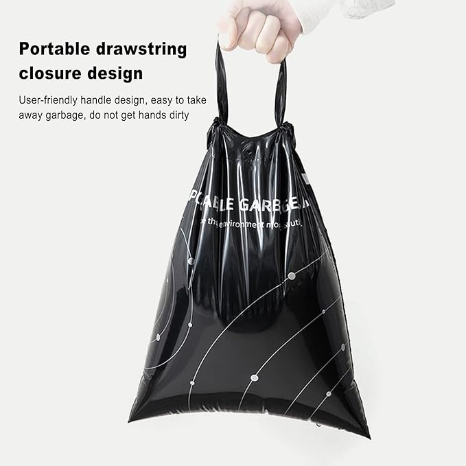 Disposable Trash Bags for Cars, Vomit Bags Pack of 40, Portable Drawstring, Paste Dual-Use Self Adhesive Cleaning Bags, Easy Stick on and Hanging, for Cars Kitchens Bedrooms Travel Office (Black)