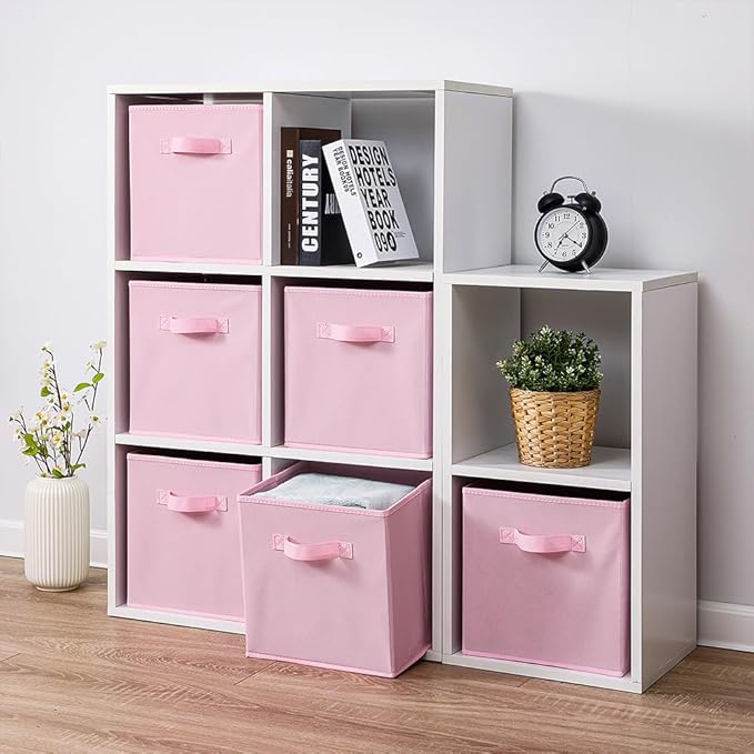 Stero Fabric Storage Bins 6 Pack Fun Colored Durable Storage Cubes with Fabric Handles Foldable Cube Baskets for Home, Kids R