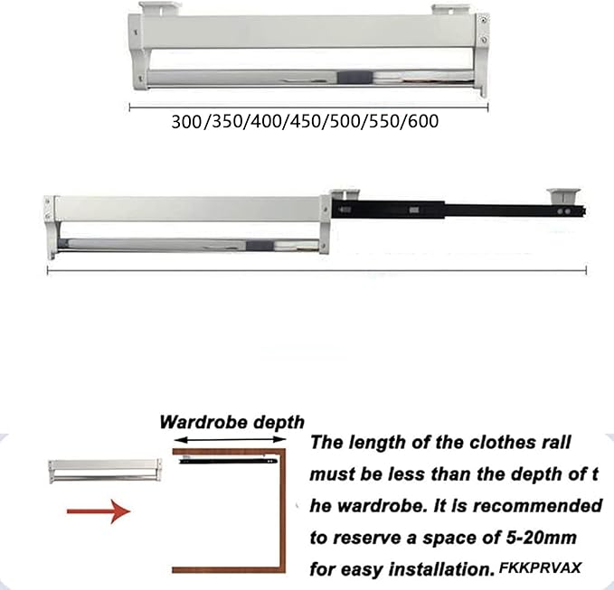 Pull Out Clothes Rail Extendable Pull Out Closet Rod - Adjustable Clothing Organizer Holder, 30-60Cm Clothes Rail for Wardrob