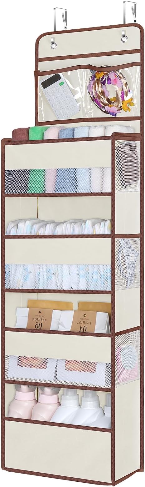 Univivi Over Door Hanging Organizers and Storage Nursery Closet Cabinet Baby Storage with 4 Large Compartments 2 Small PVC Po