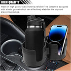 Car Double Cup Holder Extender, 2-in-1 Car Cup Holder Adapter with Adjustable Base, Universal Multifunctional Cup Holder Organizer for Beverage, Snack, Cup, Bottle Storage (Black)