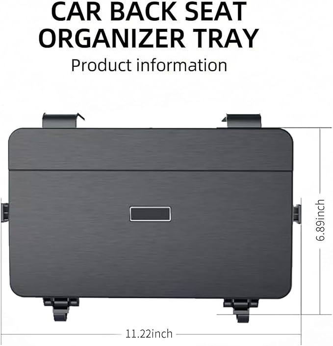 Car Back Seat Tray Table - Foldable & Adjustable Travel Desk for Eating, Working, Gaming | Sturdy Plastic Snack Lap Tray for Adults | Fits SUV, Sedan, Minivan (Folding Storage Box)