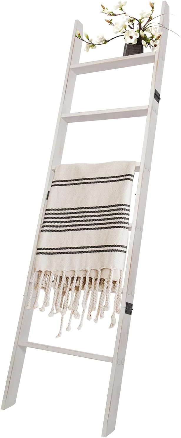 6-Tier Blanket Ladder – 5.5 Ft Wall Leaning Quilt Rack, Farmhouse Blanket Storage for Living Room, Bedroom & Bathroom – Rusti