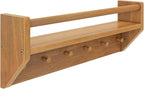 Max & Lily Wall Shelf with Pegs, 24 Inch Floating Bookshelf for Kids Room, Solid Wood Wall-Mounted Storage Shelf with Hooks f