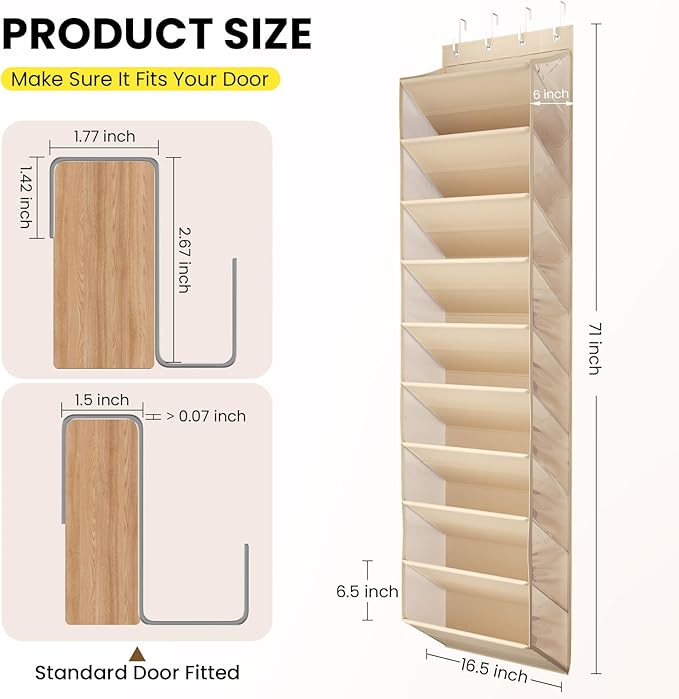 20-25 Pairs Over the Door Shoe Organizer, Clear Pockets Shoe Rack for Closet Door, 10-Tier Hanging Shoe Rack for Boots, Behin