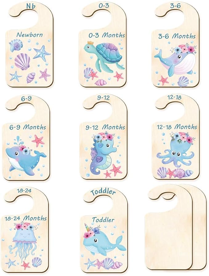 CRASPIRE 10Pcs Wood Baby Wardrobe Dividers Ocean Size Divider Closet Organizers Turtle Seahorse Clothes Whale Shell Nursery D